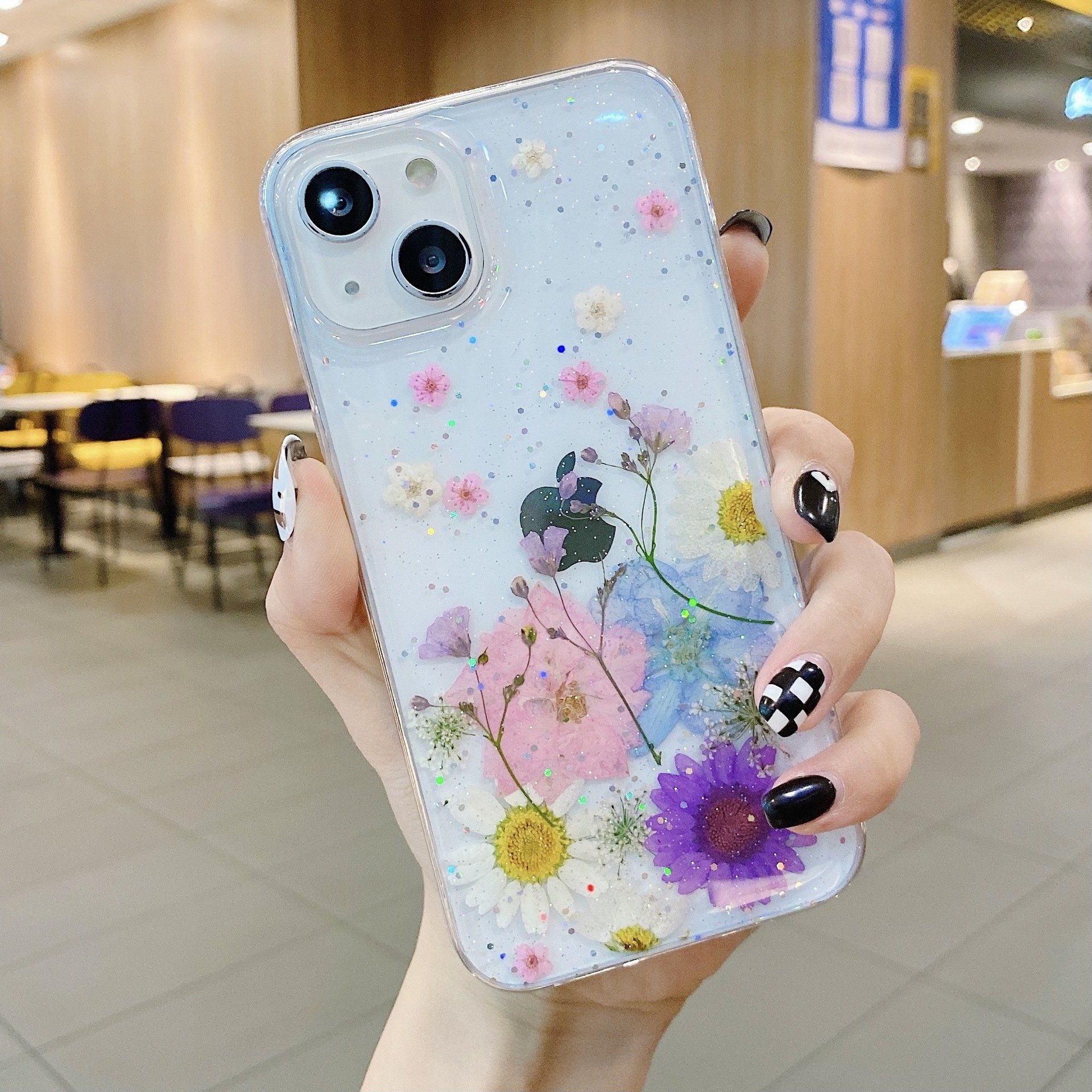 Women Style Clear Pressed Flower Mobile Phone Case Cover for iPhone 15 16 Pro Max