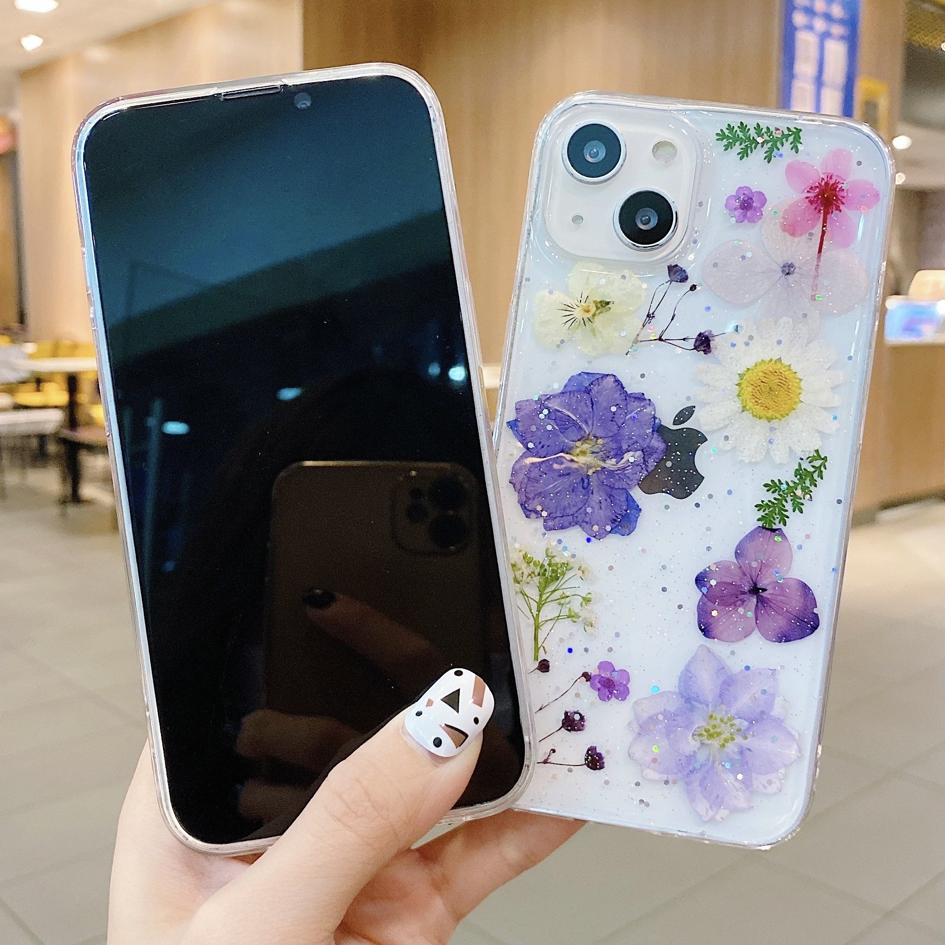 Women Style Clear Pressed Flower Mobile Phone Case Cover for iPhone 15 16 Pro Max