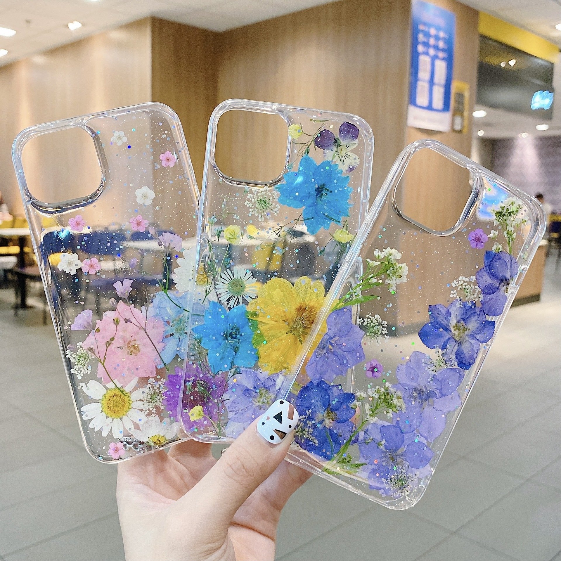 Women Style Clear Pressed Flower Mobile Phone Case Cover for iPhone 15 16 Pro Max