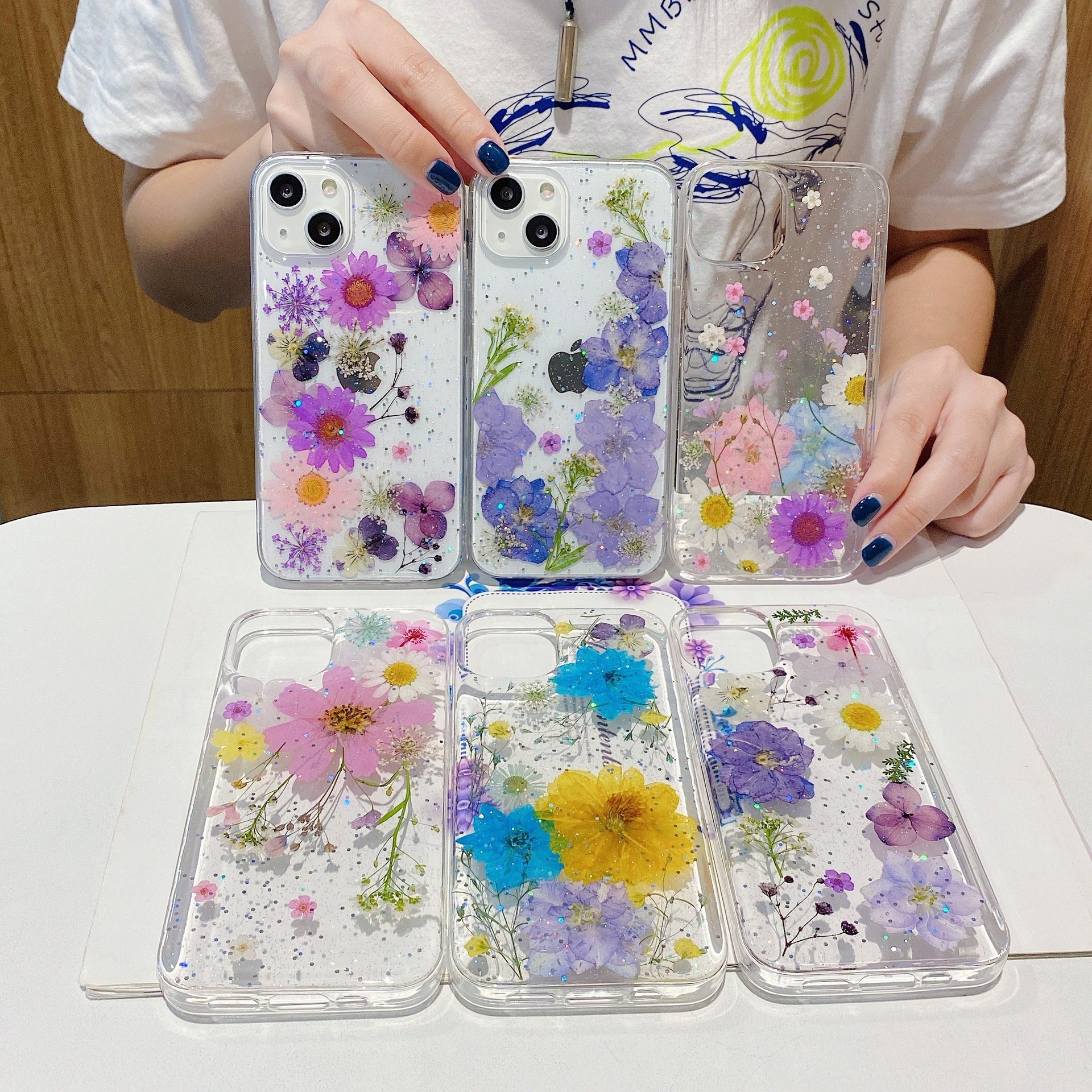 Women Style Clear Pressed Flower Mobile Phone Case Cover for iPhone 15 16 Pro Max