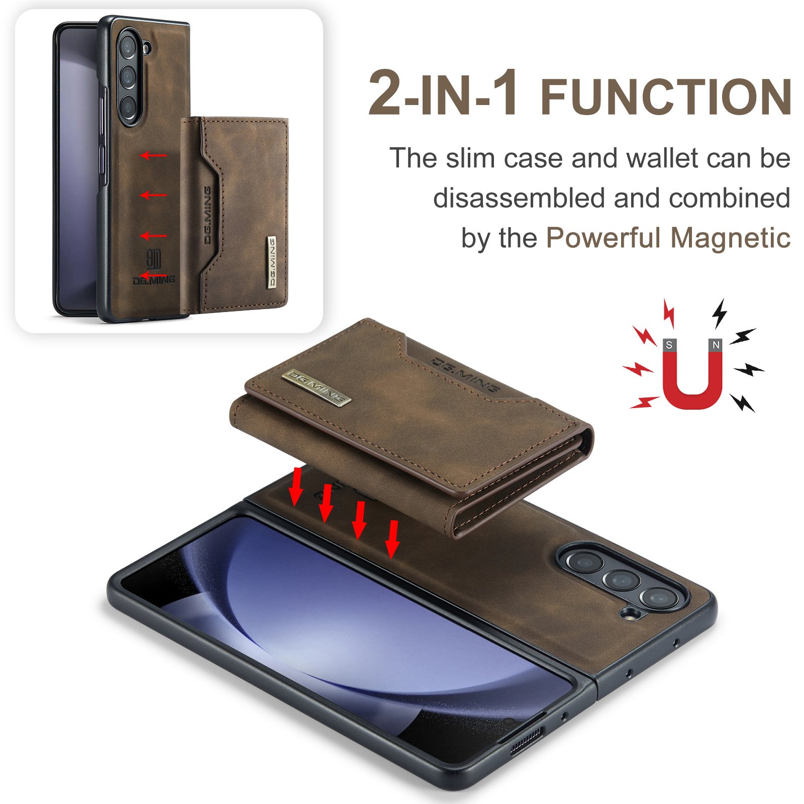 For Z Fold 6 Case, Luxury Detachable Wallet Card Holder Magnetic Leather Phone Cover Case for Samsung Galaxy Z Fold 3 4 5 6