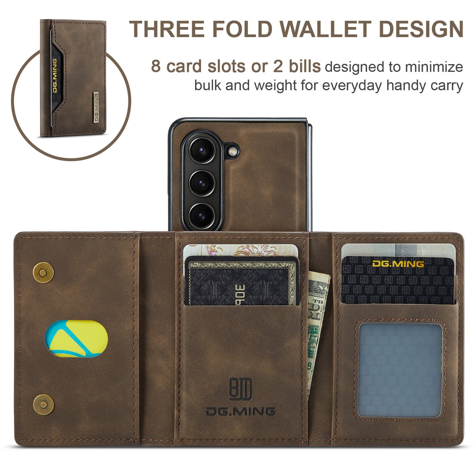 For Z Fold 6 Case, Luxury Detachable Wallet Card Holder Magnetic Leather Phone Cover Case for Samsung Galaxy Z Fold 3 4 5 6