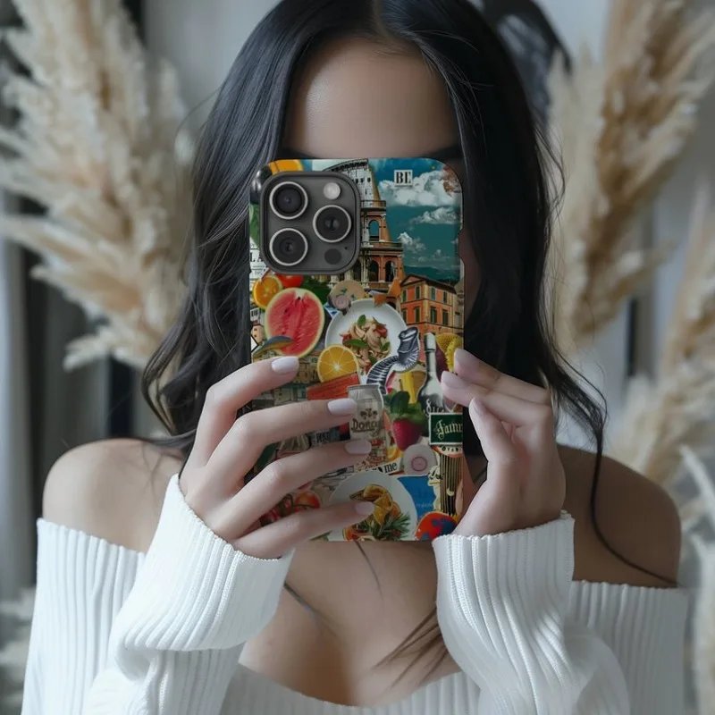 Italian Watercolor Collage Phone Case For IPHONE 15PRO MAX 14 13 12 11 PRO Plus 15pro Acrylic TPU Two in one Mobile Phone Cases