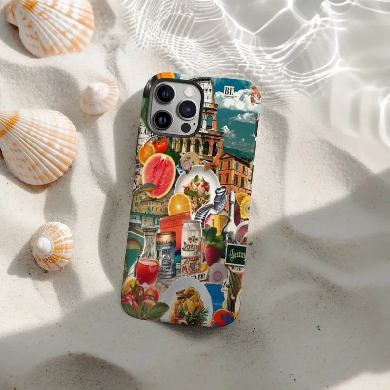 Italian Watercolor Collage Phone Case For IPHONE 15PRO MAX 14 13 12 11 PRO Plus 15pro Acrylic TPU Two in one Mobile Phone Cases