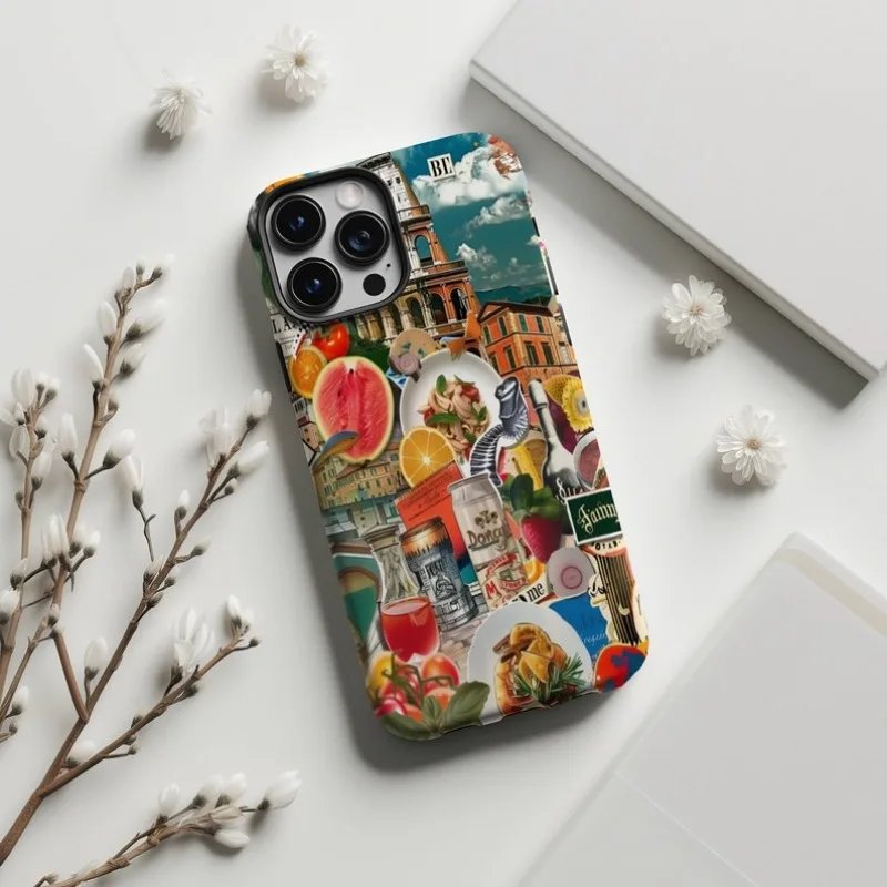 Italian Watercolor Collage Phone Case For IPHONE 15PRO MAX 14 13 12 11 PRO Plus 15pro Acrylic TPU Two in one Mobile Phone Cases