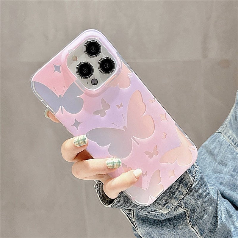 Luxury Cute Glitter Laser Butterfly Acrylic Hard PC Shockproof Soft Cover Phone Case For iPhone 15 Pro Max 11 13 14 12ProMax