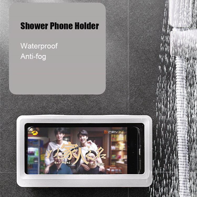 White Blue ABS Anti Fog Bathroom Shower Phone Case Shelf Waterproof Sticky Wall Mount Storage Box Bath Phone Holder OEM 2020 Hot