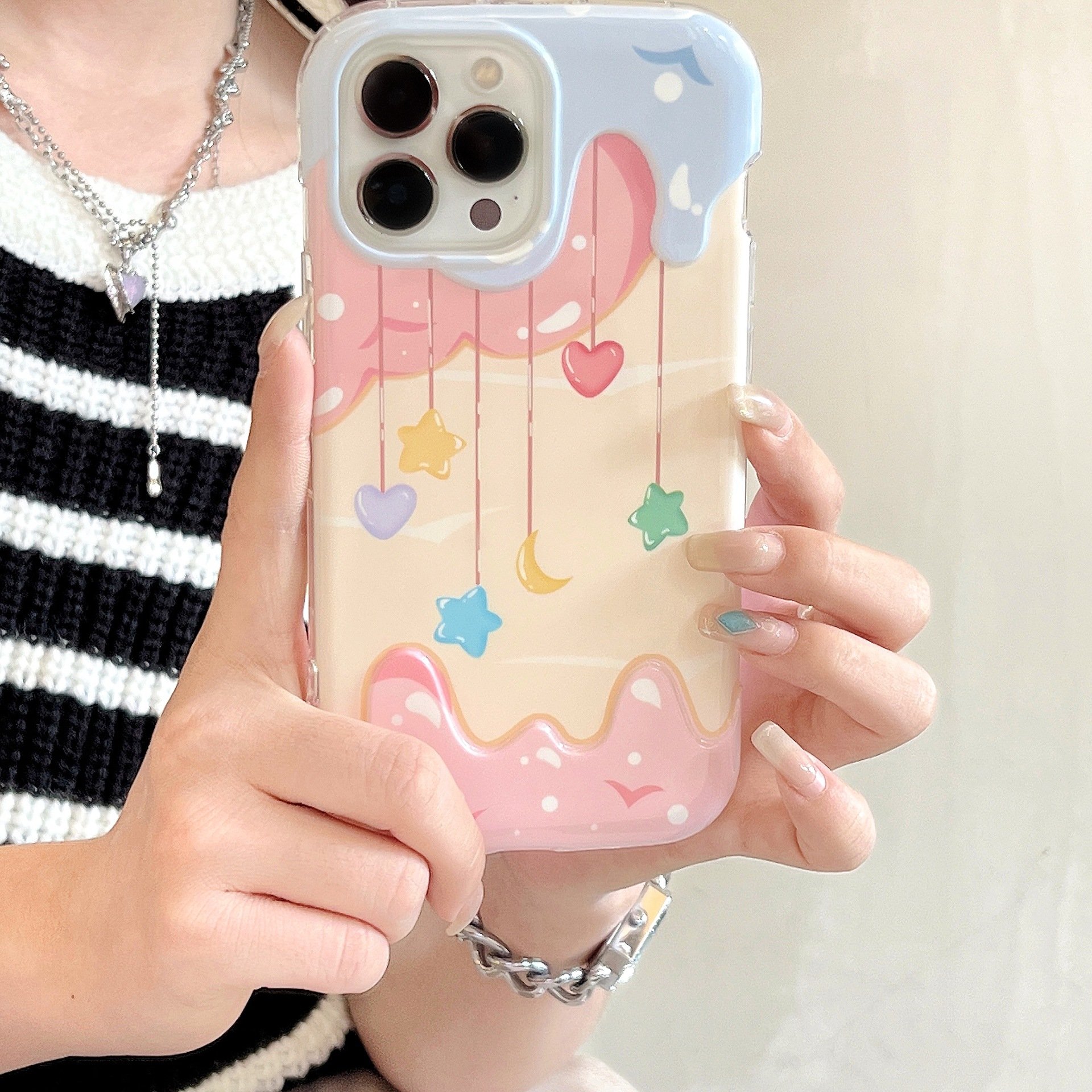 Cartoon Cute Cream Heart Star Silicone Mobile Phone Case For iPhone 16 15 14 13 12 Pro max Ice butter tpu Shockproof Back Cover