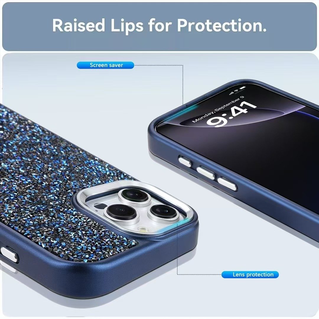 Women Ladies Luxury Full Diamond Bling Lanyard Long Cord Mobile Phone Cases For iPhone 16 15 14 13 Pro Max Shockproof Back Cover