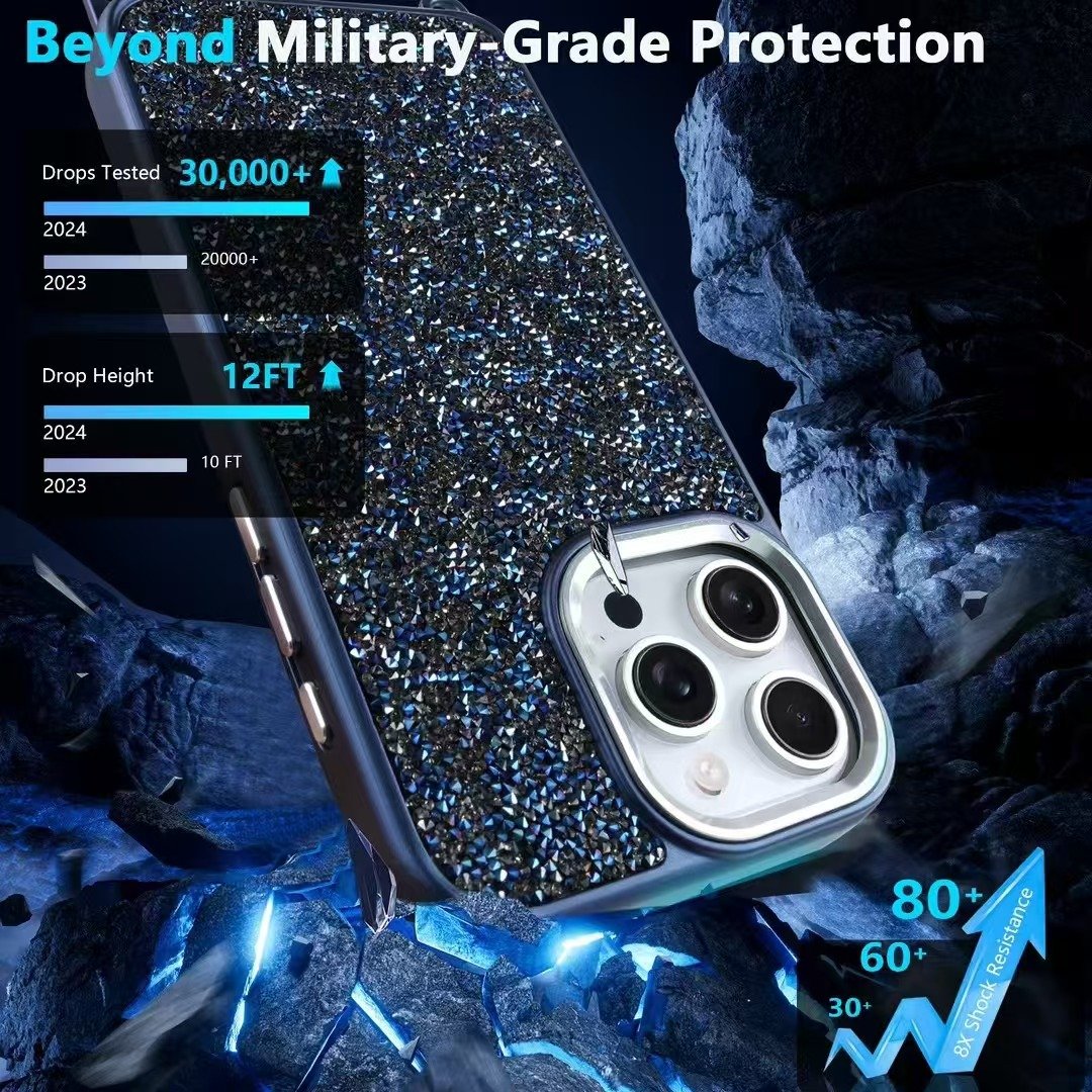 Women Ladies Luxury Full Diamond Bling Lanyard Long Cord Mobile Phone Cases For iPhone 16 15 14 13 Pro Max Shockproof Back Cover