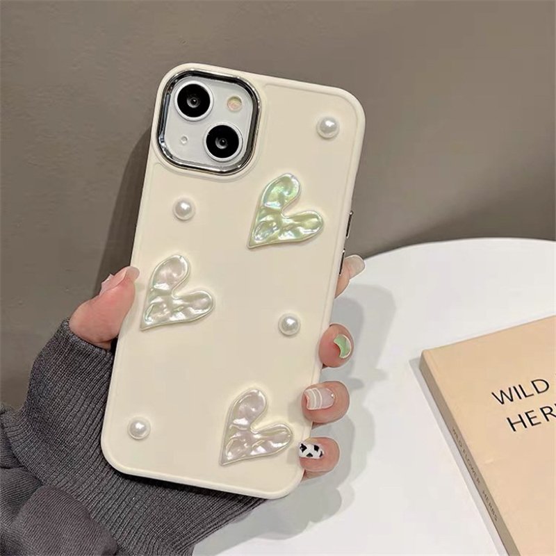 3D Cute Pearl Heart TPU Phone Case for IPhone 13 Pro Max Case 11 14 11 15 12 Pro Max XR X XS Shockproof Cover