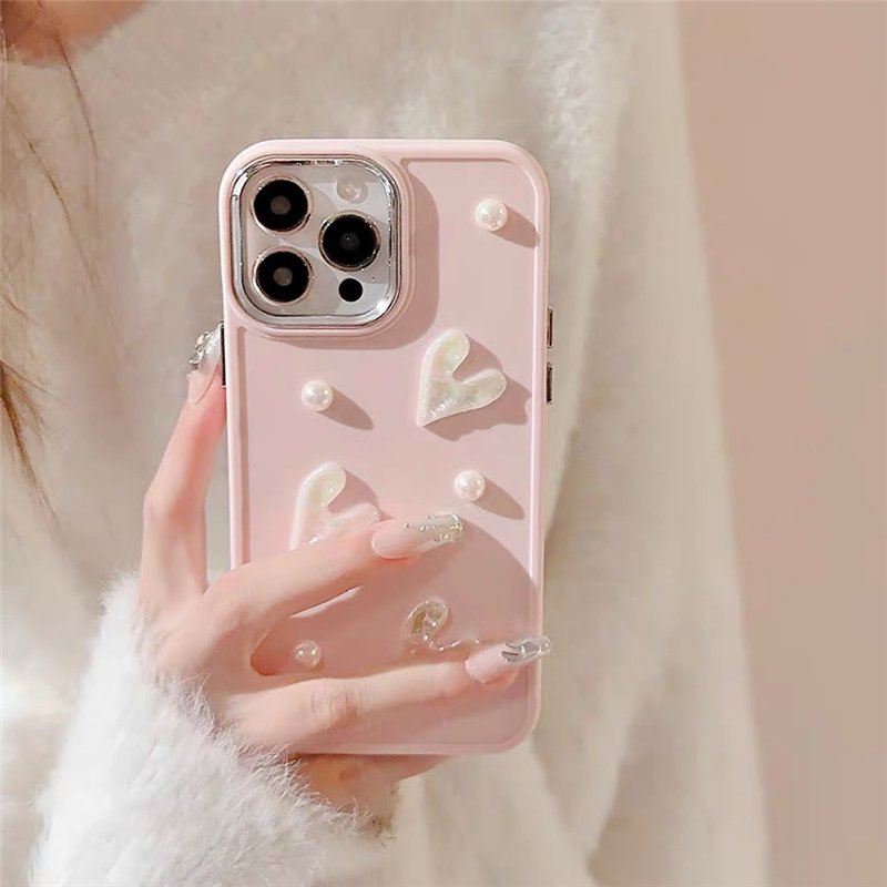 3D Cute Pearl Heart TPU Phone Case for IPhone 13 Pro Max Case 11 14 11 15 12 Pro Max XR X XS Shockproof Cover