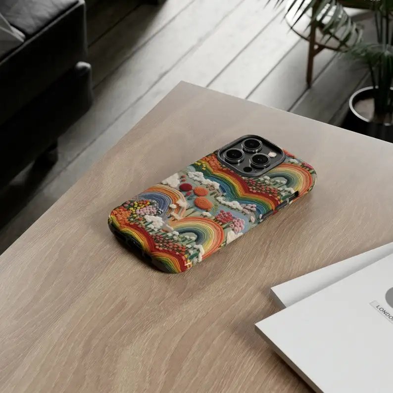Rainbow Faux Embroidered Phone Case For IPHONE 15PRO MAX 14 13 12 11 PRO Plus 15pro Acrylic TPU Two in one Mobile Phone Cases