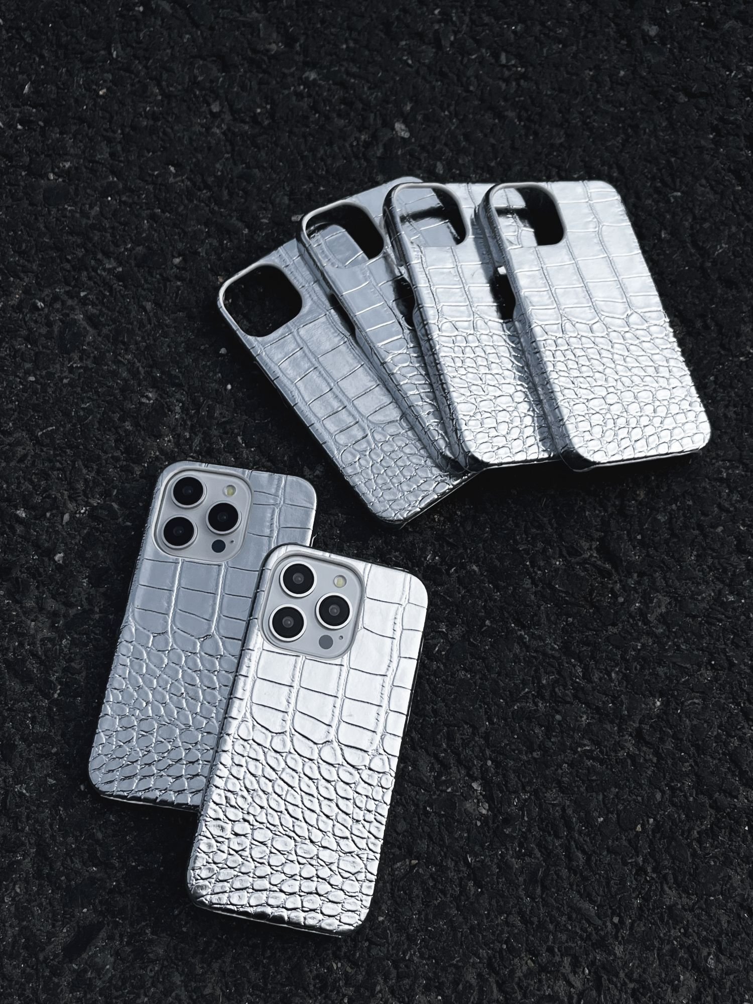 High Quality Silver Crocodile Patterned PU Leather Phone Case for iPhone 15 14 13 12 Pro Max 11