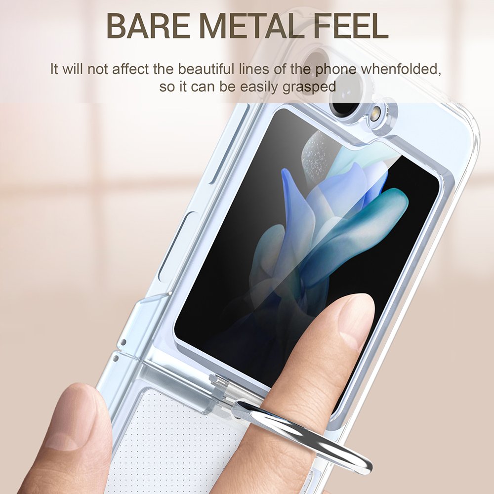Folding Screen Protective Phone Cover with Finger Loop for Samsung Hard PC Clear Phone Case with Ring for Samsung Z Flip 5 4 3