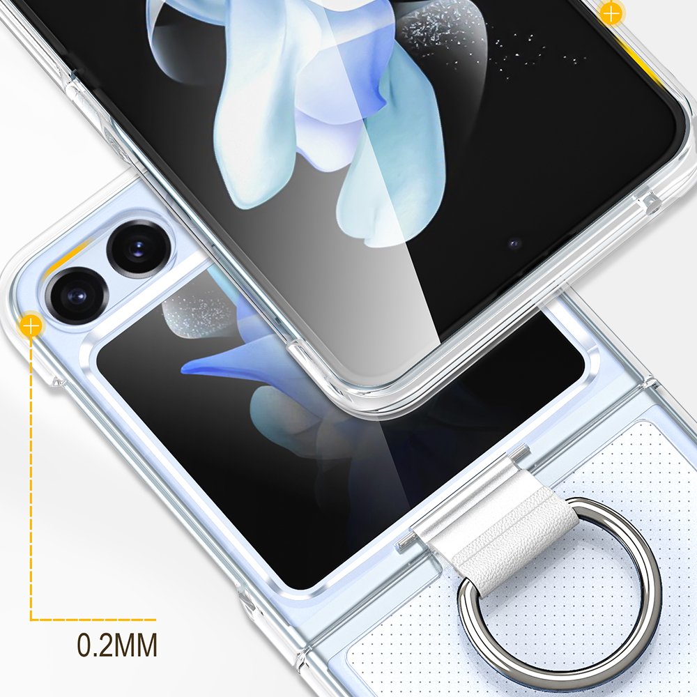 Folding Screen Protective Phone Cover with Finger Loop for Samsung Hard PC Clear Phone Case with Ring for Samsung Z Flip 5 4 3