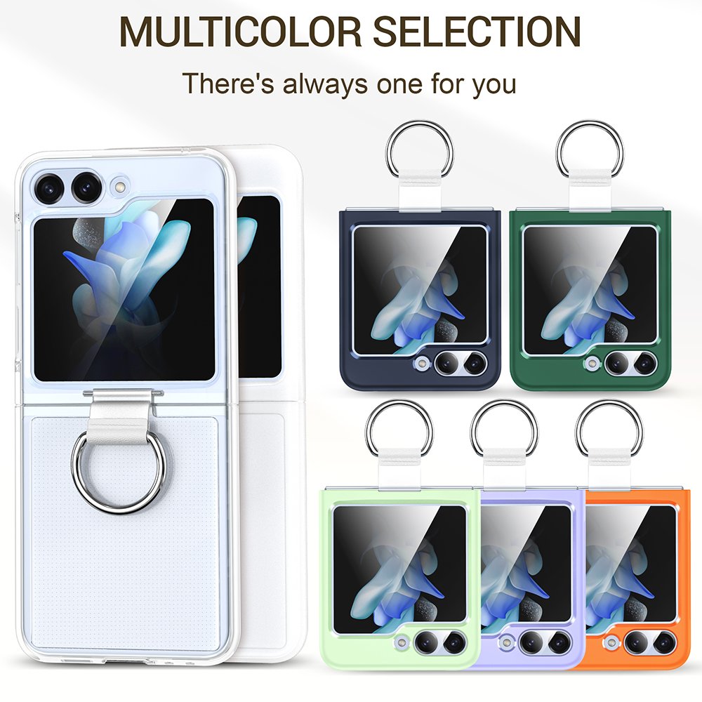 Folding Screen Protective Phone Cover with Finger Loop for Samsung Hard PC Clear Phone Case with Ring for Samsung Z Flip 5 4 3