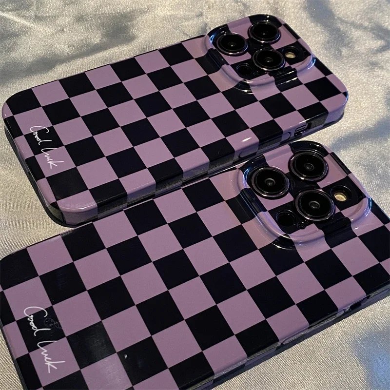 Simple Purple Checkerboard Case For IPHONE 15 14PRO MAX 13 13 PRO 13 PRO MAX 14 14PLUS 14PRO Acrylic Hard Mobile Phone Cases