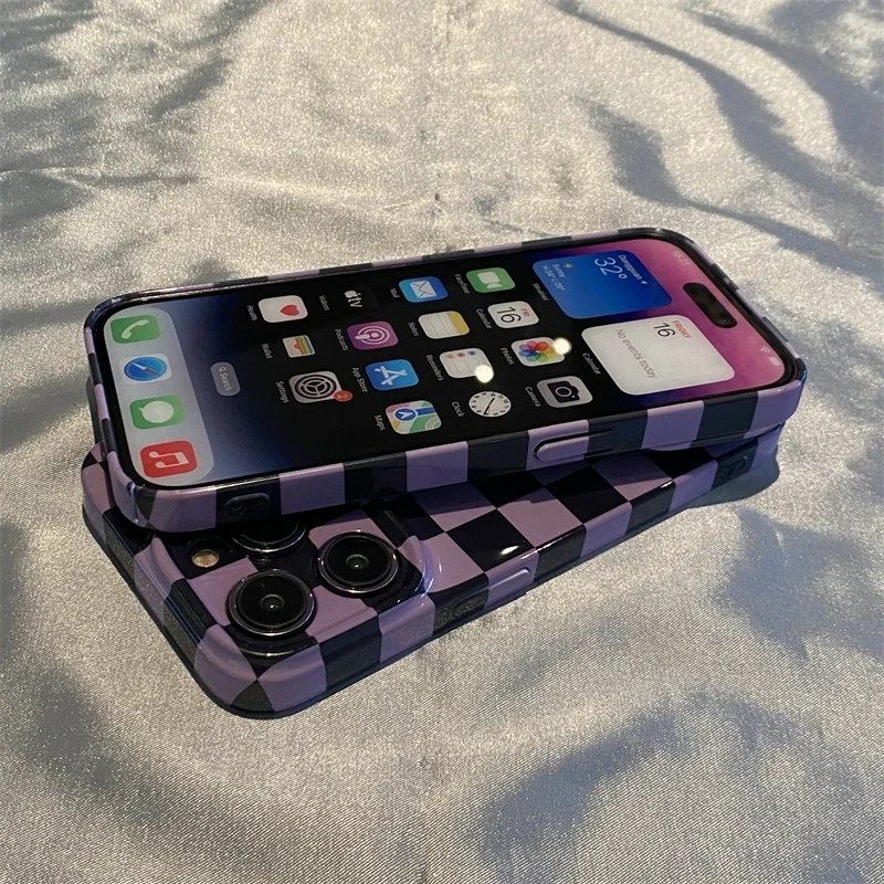 Simple Purple Checkerboard Case For IPHONE 15 14PRO MAX 13 13 PRO 13 PRO MAX 14 14PLUS 14PRO Acrylic Hard Mobile Phone Cases