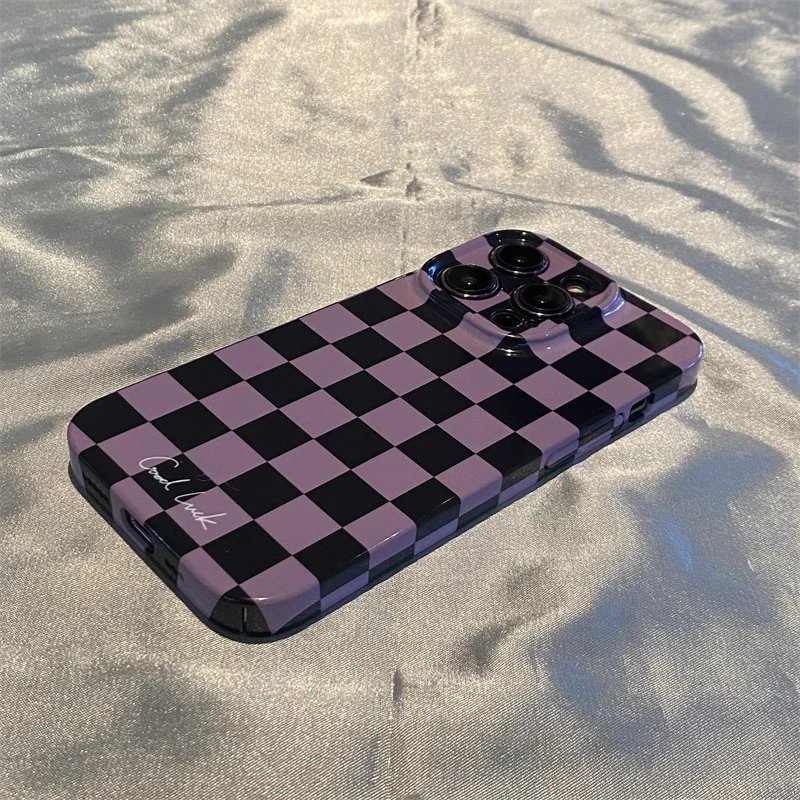Simple Purple Checkerboard Case For IPHONE 15 14PRO MAX 13 13 PRO 13 PRO MAX 14 14PLUS 14PRO Acrylic Hard Mobile Phone Cases