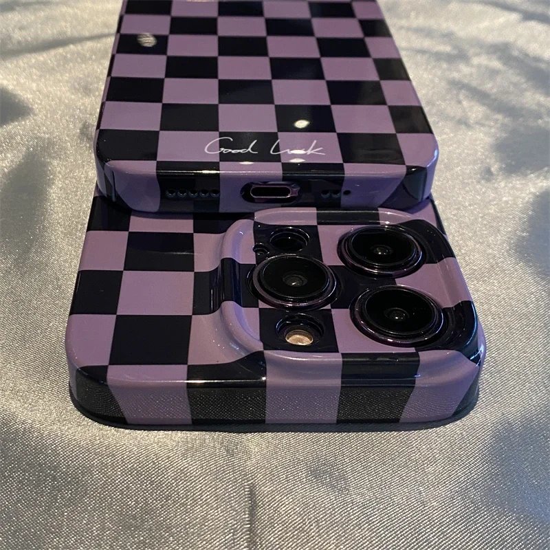 Simple Purple Checkerboard Case For IPHONE 15 14PRO MAX 13 13 PRO 13 PRO MAX 14 14PLUS 14PRO Acrylic Hard Mobile Phone Cases