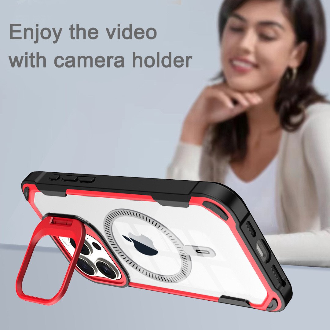 New TPU PC Clear Shockproof Back Cover Camera Stand Lens Bracket Design Transparent Mobile Phone Cases Custom For iPhone 16 Case
