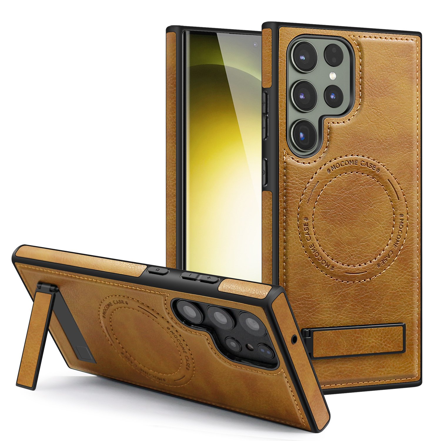 Rugged Magnetic Holder Phone Cases For S24 Ultra S23 Plus S22 iPhone 16 Pro Max 15 Plus 14 13 12 11 Leather Shockproof Cover
