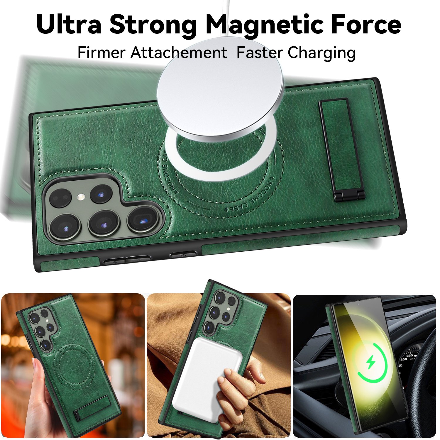 Rugged Magnetic Holder Phone Cases For S24 Ultra S23 Plus S22 iPhone 16 Pro Max 15 Plus 14 13 12 11 Leather Shockproof Cover