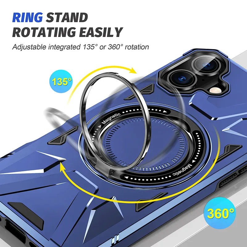 New Armor-Style Anti-Shock Mobile Phone Case for iPhone 16 Pro Max Hard Magnet Protective Back Cover with Kickstand Bracket
