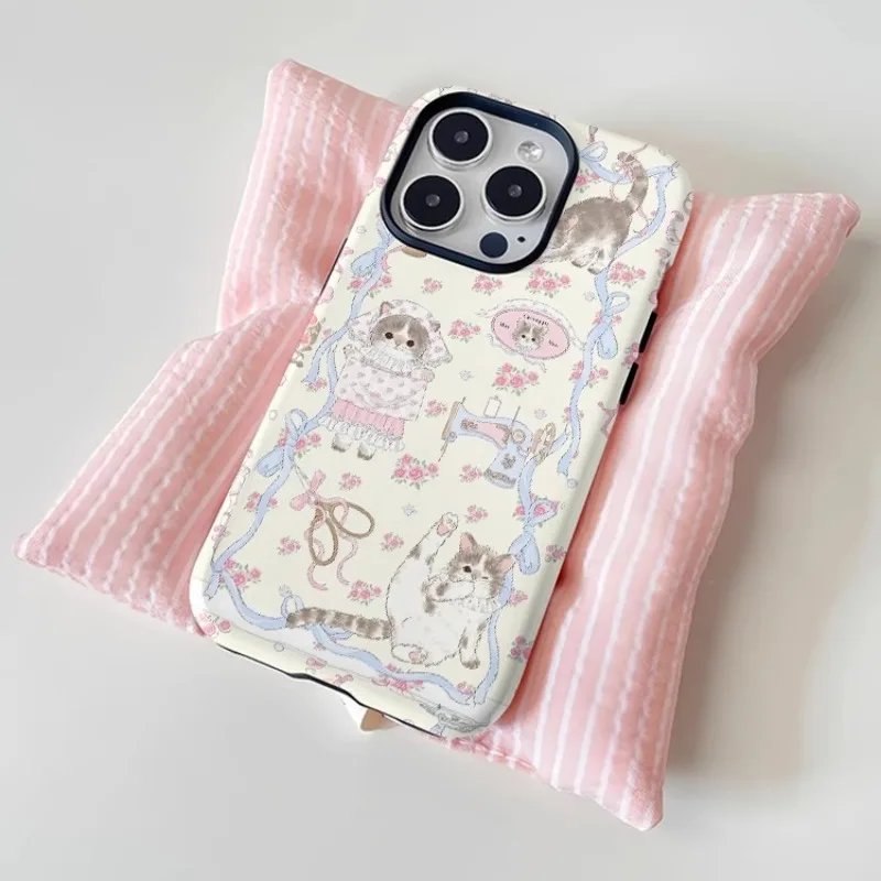 Cute Tailor Cat Cartoon Phone Case For IPHONE 15PRO MAX 14 13 12 11 PRO Plus 15pro Acrylic TPU Two in one Mobile Phone Cases