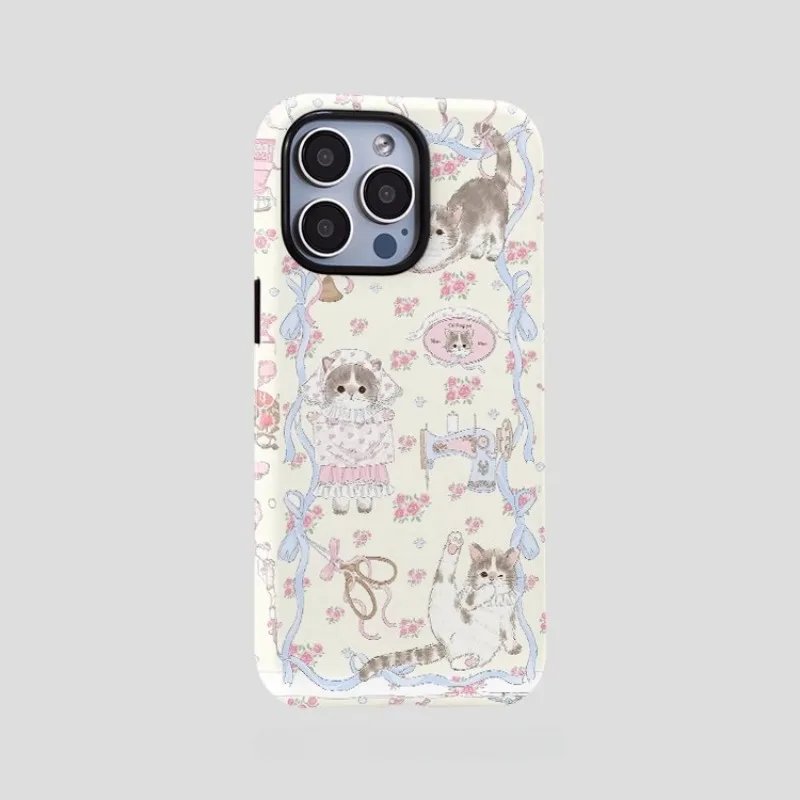 Cute Tailor Cat Cartoon Phone Case For IPHONE 15PRO MAX 14 13 12 11 PRO Plus 15pro Acrylic TPU Two in one Mobile Phone Cases