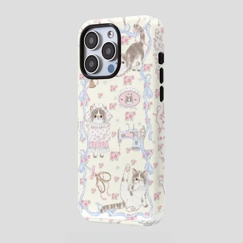 Cute Tailor Cat Cartoon Phone Case For IPHONE 15PRO MAX 14 13 12 11 PRO Plus 15pro Acrylic TPU Two in one Mobile Phone Cases