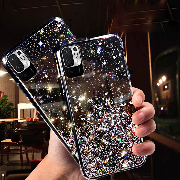 For Redmi Note 10 Pro Case,Clear Sparkly Bling Star Glitter Mobile Phone Case Back Cover For Redmi Note 10 Fundas