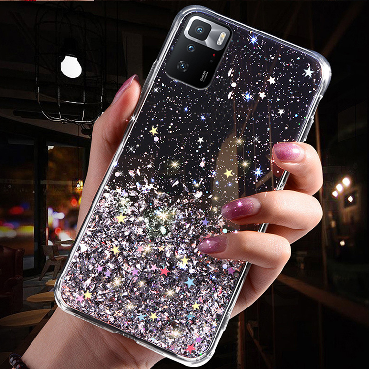 For Redmi Note 10 Pro Case,Clear Sparkly Bling Star Glitter Mobile Phone Case Back Cover For Redmi Note 10 Fundas