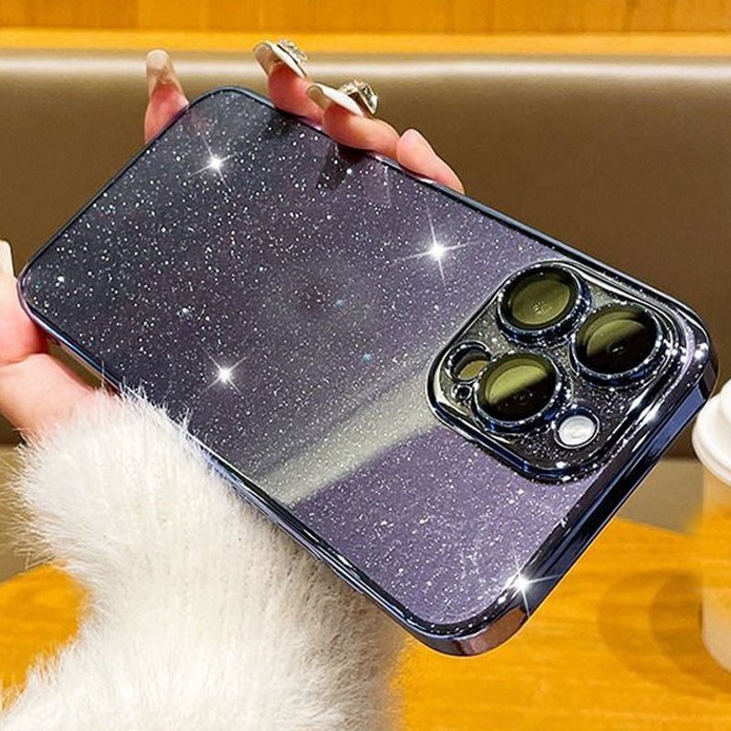 Luxury Glitter Phone Case For iPhone 16 15 12 13 14 Pro Max Plus Fashion Plating Clear Hard PC Camera Lens Protector Cases Cover