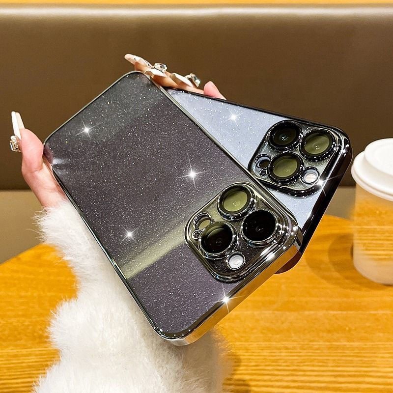 Luxury Glitter Phone Case For iPhone 16 15 12 13 14 Pro Max Plus Fashion Plating Clear Hard PC Camera Lens Protector Cases Cover