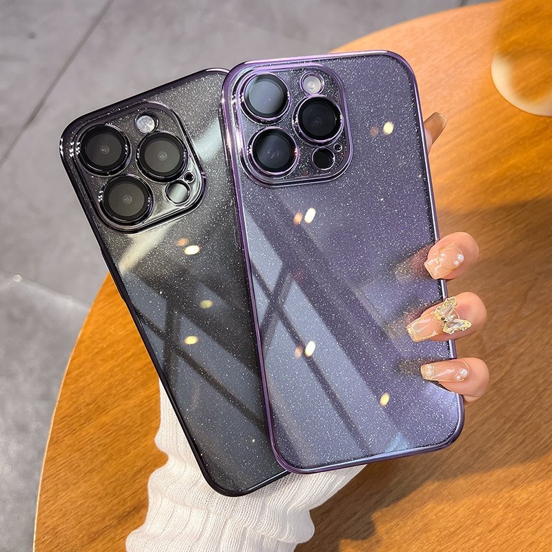 Luxury Glitter Phone Case For iPhone 16 15 12 13 14 Pro Max Plus Fashion Plating Clear Hard PC Camera Lens Protector Cases Cover
