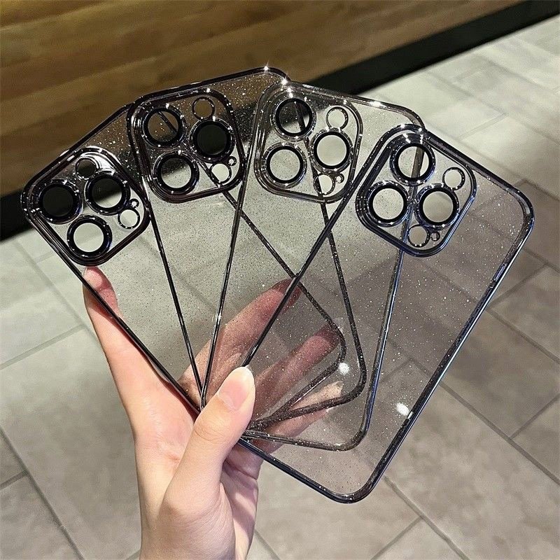 Luxury Glitter Phone Case For iPhone 16 15 12 13 14 Pro Max Plus Fashion Plating Clear Hard PC Camera Lens Protector Cases Cover
