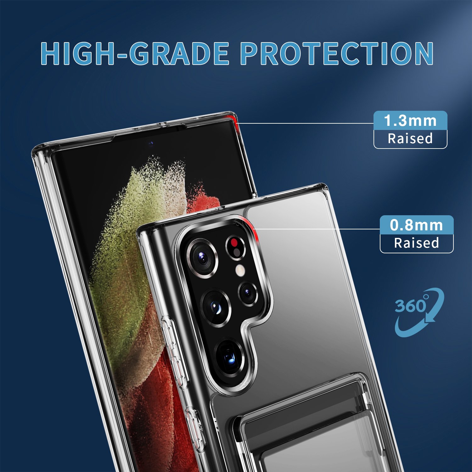 2023 Hot selling clear TPU PC card holder Mobile Phone Case for Samsung S 22 , S23 ultra