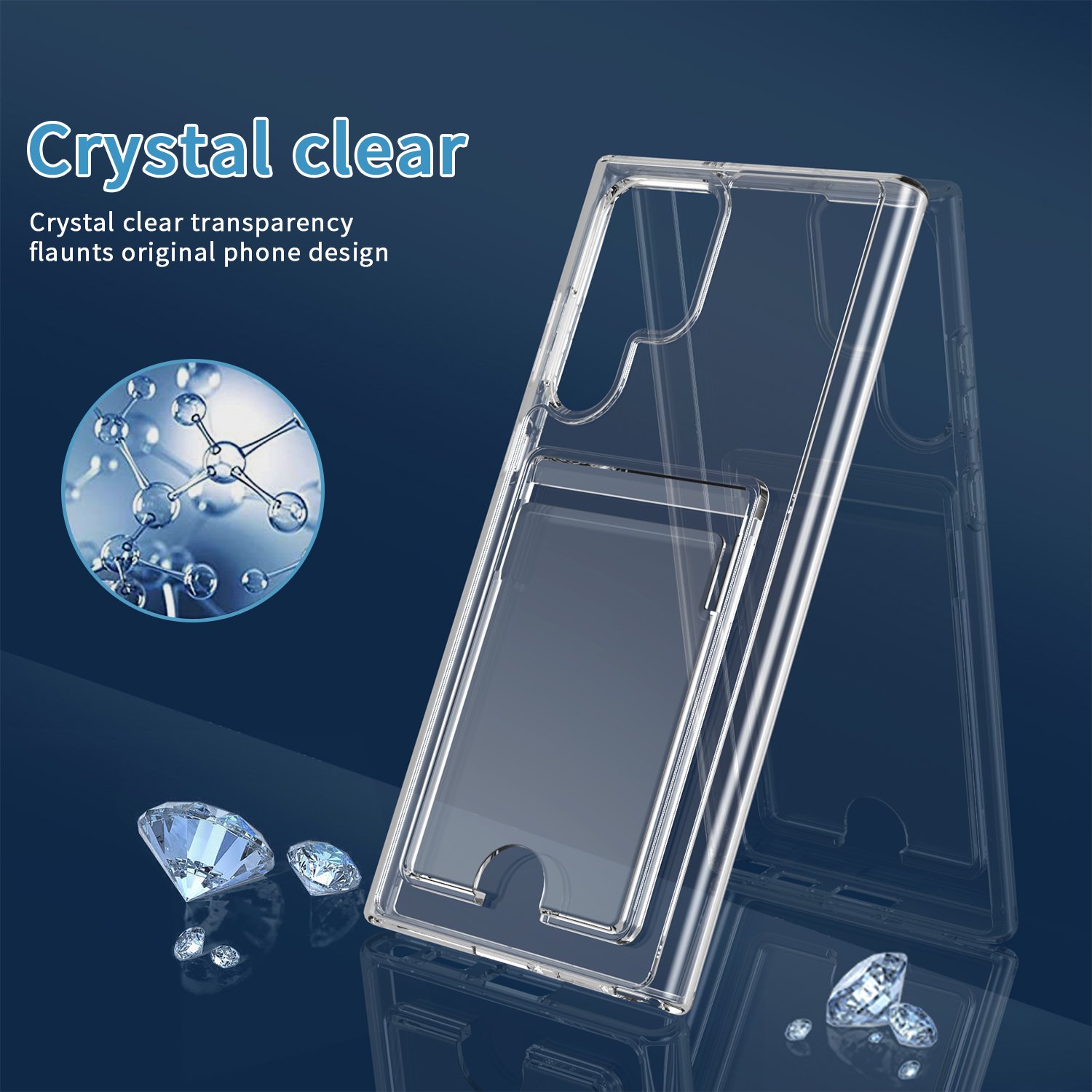 2023 Hot selling clear TPU PC card holder Mobile Phone Case for Samsung S 22 , S23 ultra
