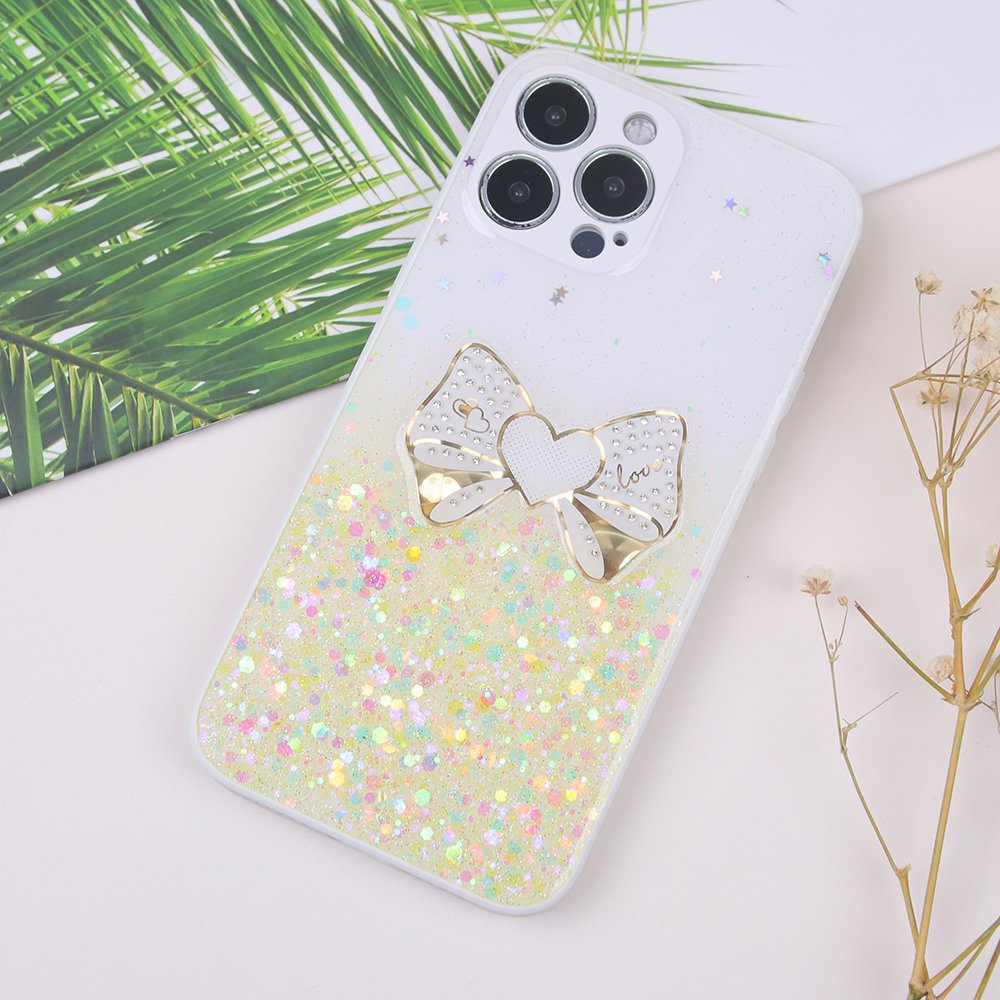 Cell phone accessories full package straight edge drip tape glitter bow phone case for iphone