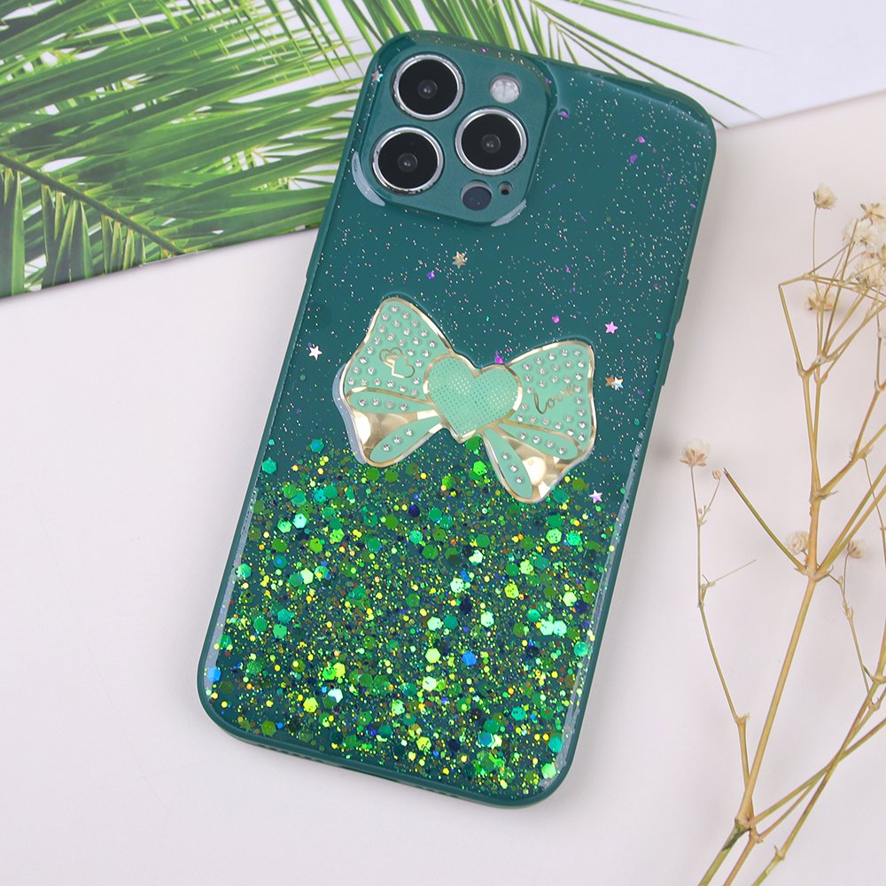 Cell phone accessories full package straight edge drip tape glitter bow phone case for iphone
