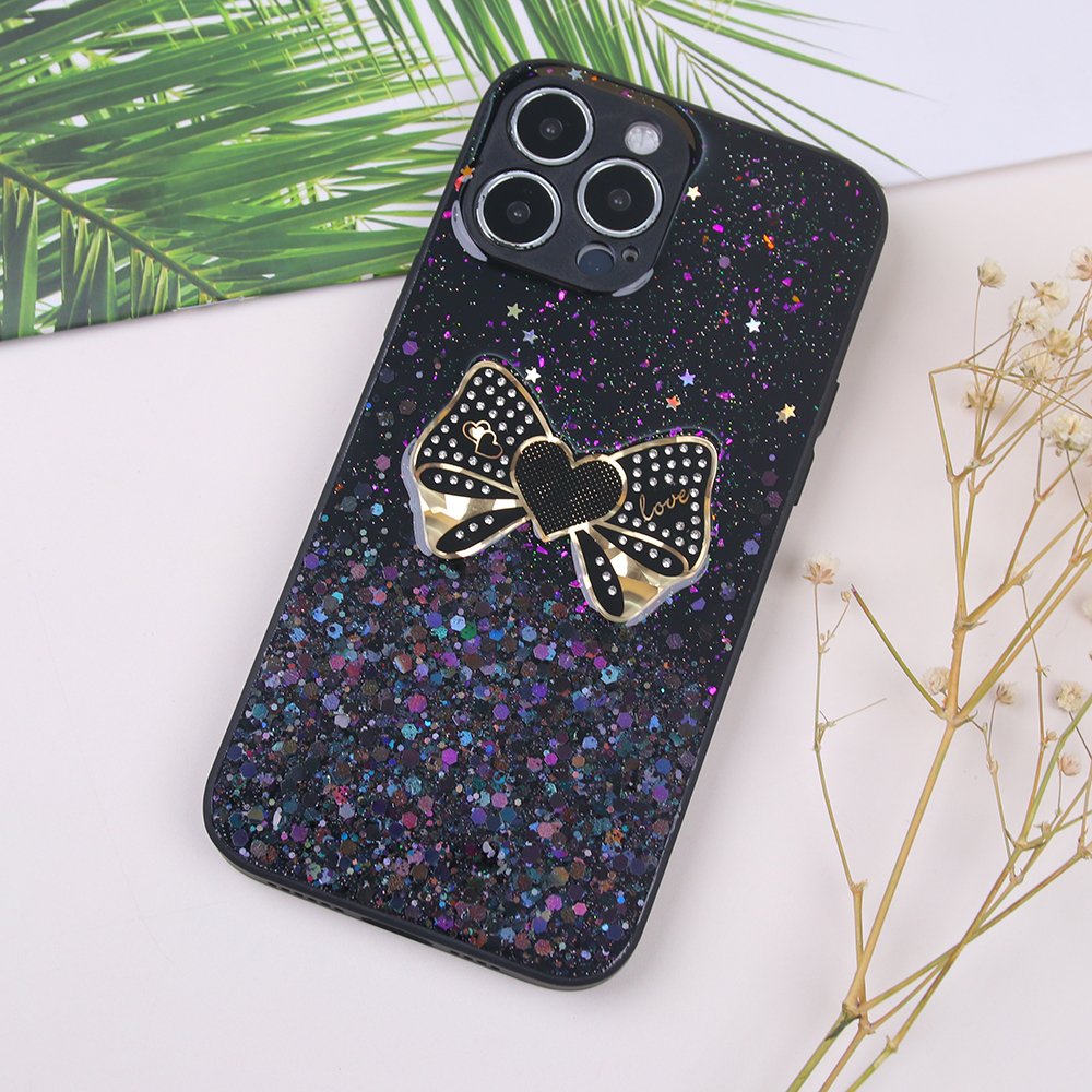 Cell phone accessories full package straight edge drip tape glitter bow phone case for iphone