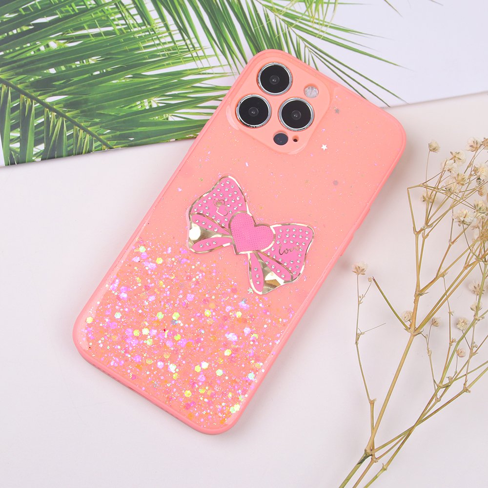 Cell phone accessories full package straight edge drip tape glitter bow phone case for iphone