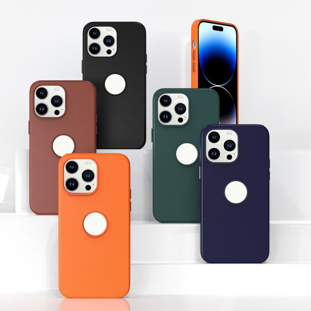 Original PU Leather PC Magnetic aluminum alloy button Design Display Logo cut Phone case for iPhone 12 13 14 15 Pro