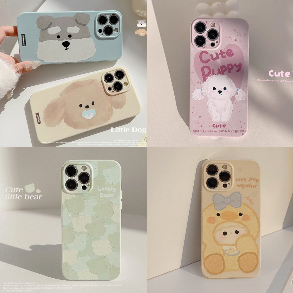2024 Hot selling Graffiti Oil Painting Puppy Soft Cute Cartoon Full Package Suitable For iPhone 14 15 ProMax Apple Phone Case