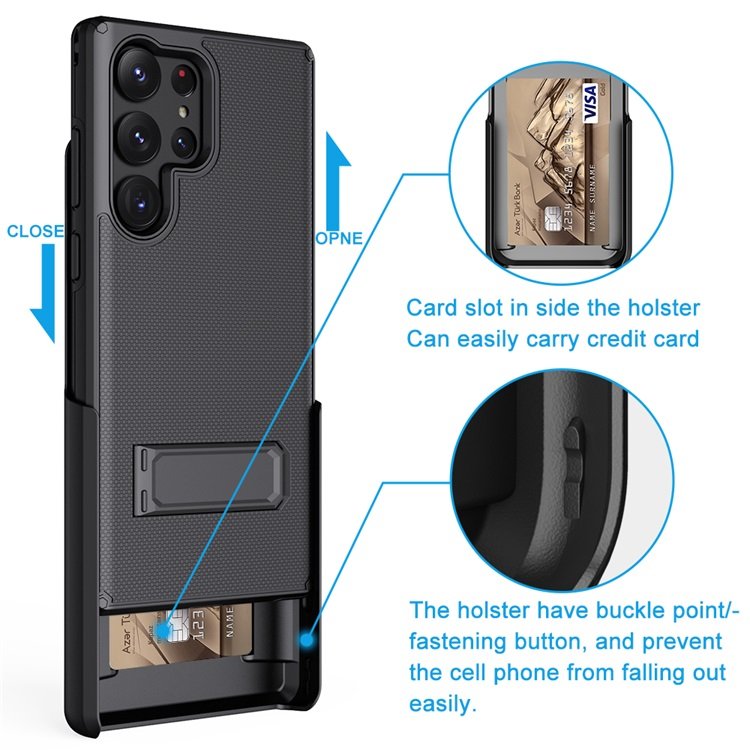 Luxury Holster Belt Clip Back Cover PC Card Slot Holder Kickstand Mobile Phone Case For Samsung Galaxy S22 S23 Ultra