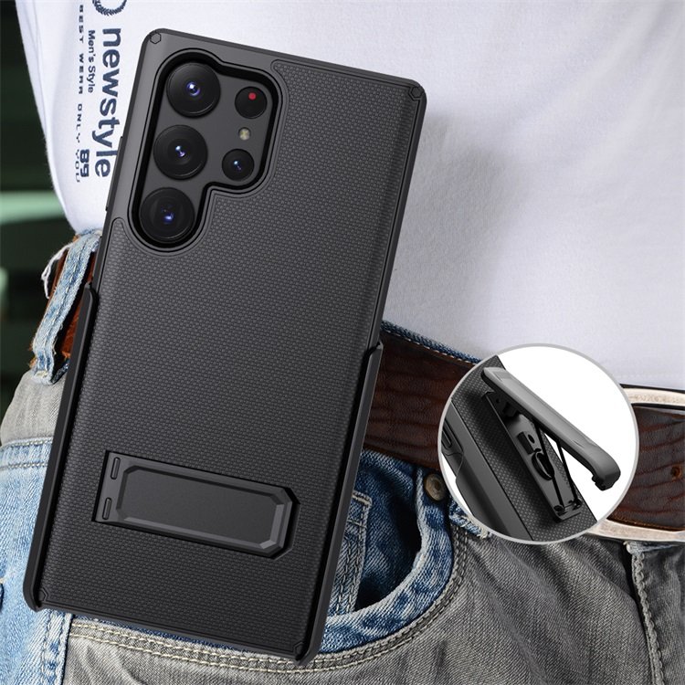 Luxury Holster Belt Clip Back Cover PC Card Slot Holder Kickstand Mobile Phone Case For Samsung Galaxy S22 S23 Ultra