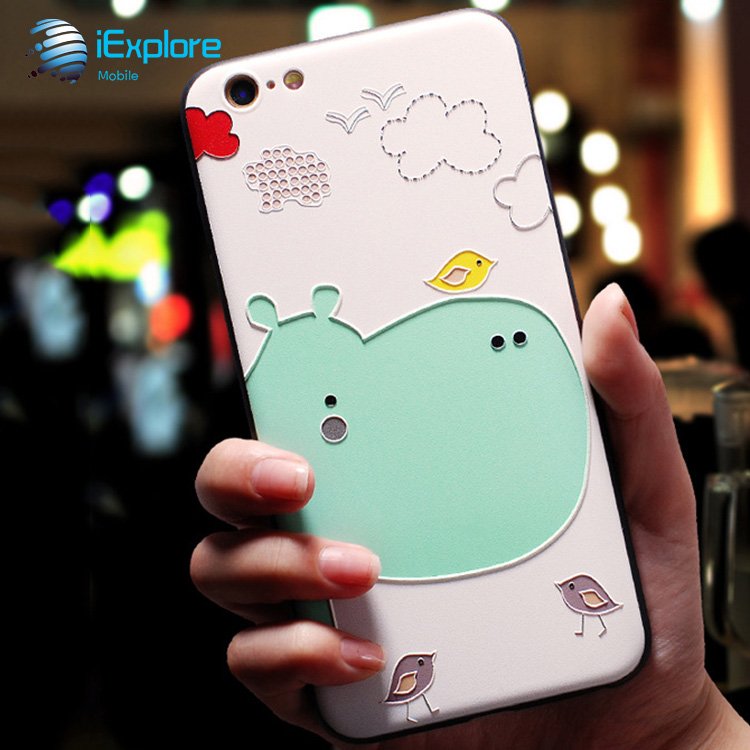iExplore soft TPU 3D embossment custom printing cartoon cute animal hippo and elephant girls phone case for iPhone 16 Pro Max