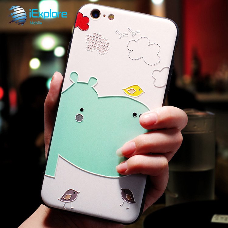 iExplore soft TPU 3D embossment custom printing cartoon cute animal hippo and elephant girls phone case for iPhone 16 Pro Max